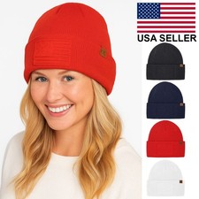 C.C Exclusive Soft Warm 3D Emboss American Flag Beanie Winter Beanie Hat