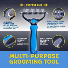 Deshedding Double Sided Brush for Dogs  Cats, Undercoat Rake Grooming Comb