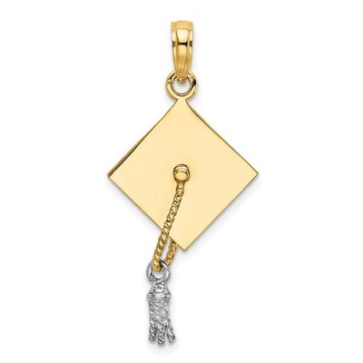 14k Gelbgold mit Rhodium 3-D Graduierung Kappe bewegliche Quaste Anhänger