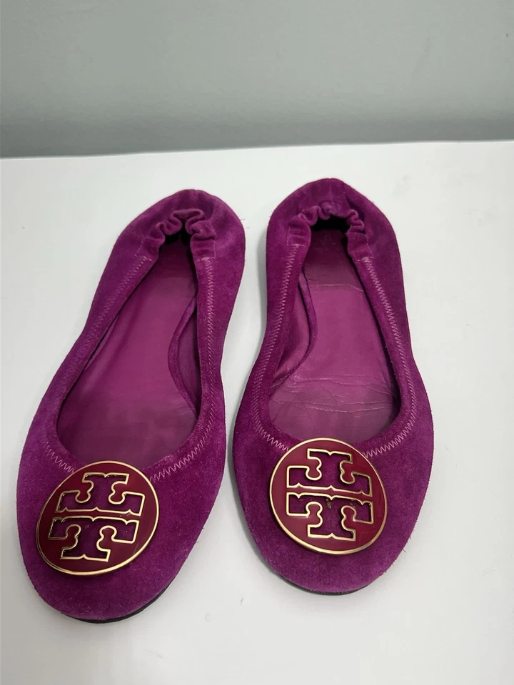 Tory Burch Ballet Reva Plano Mujer Talla 6.5 Púrpura Informal Zapatos Sin Cordones Medallón Foto 3 de 4