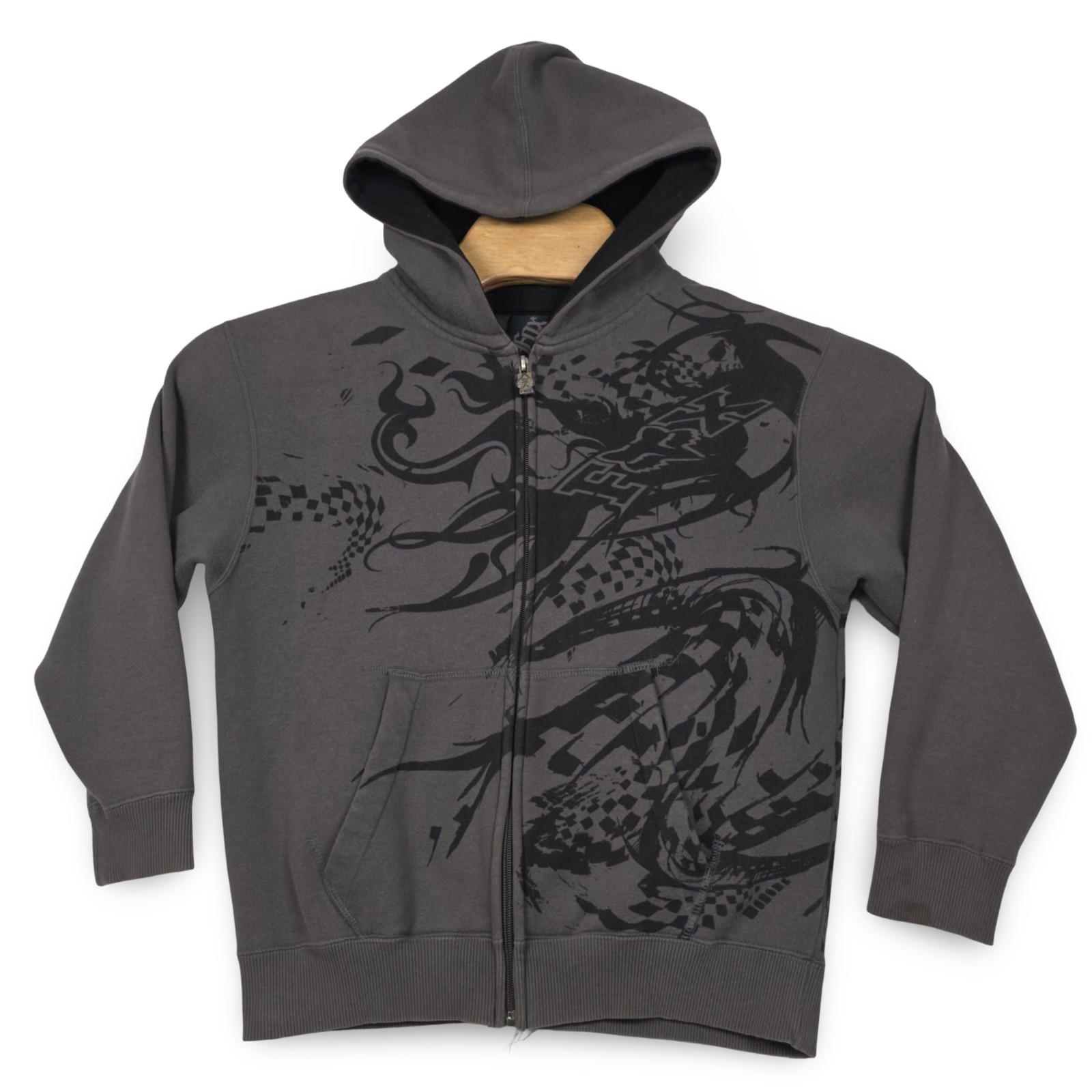 Fox Racing Hoodie Youth XL Grey Tribal Checkered Skull Zippe