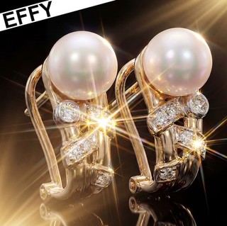 EFFY Diamond Earrings 14K Gold Diamond Pearl Earrings Corset Huggie Vintage