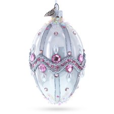 Pink Jewels on Striped Glass Egg Ornament 4 Inches