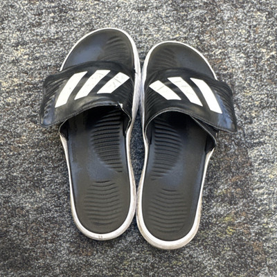 adidas Men's Slide Sandals Black/White Logo Rubber Upper US 9.5