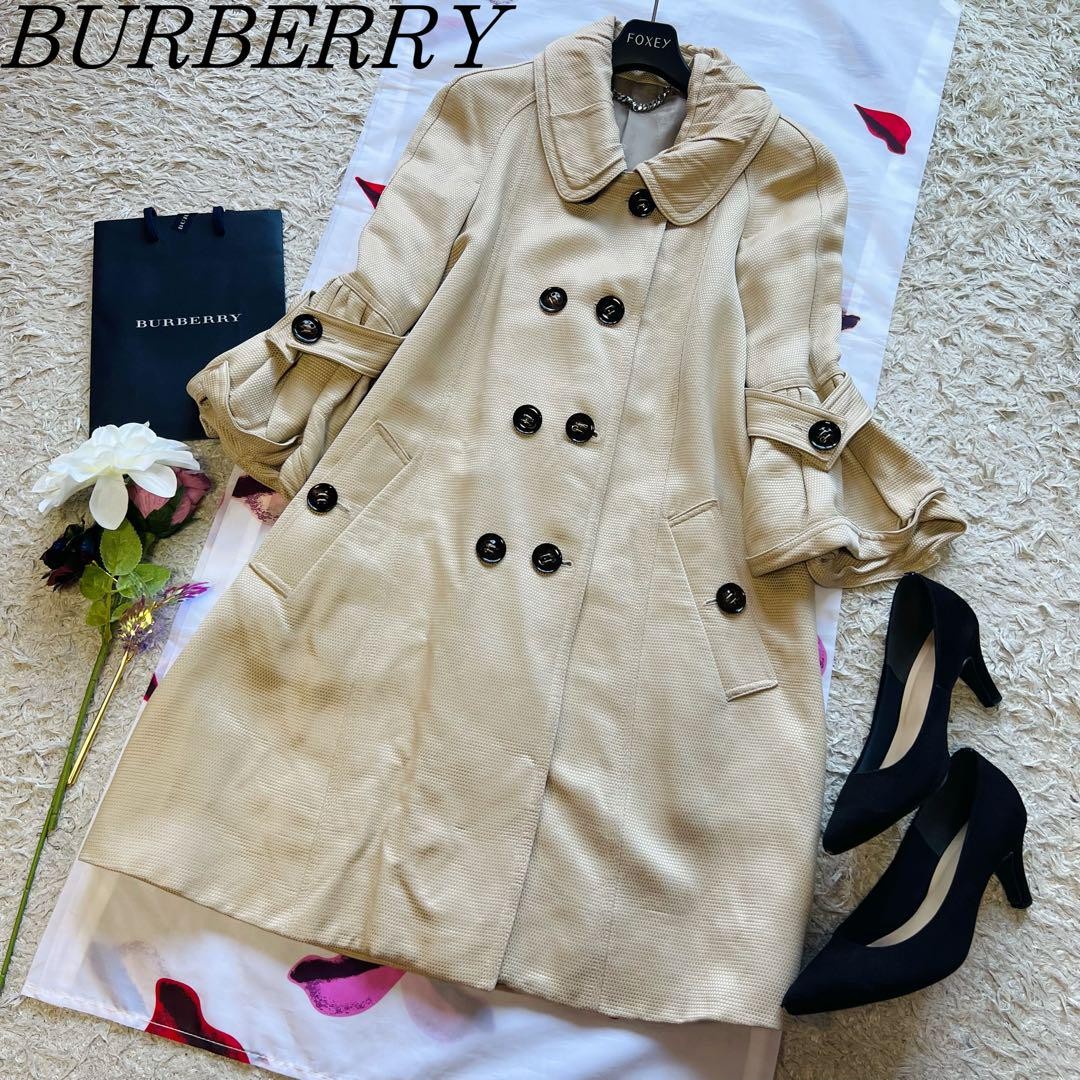 Burberry Double Button Long Coat Beige Collar 38 M