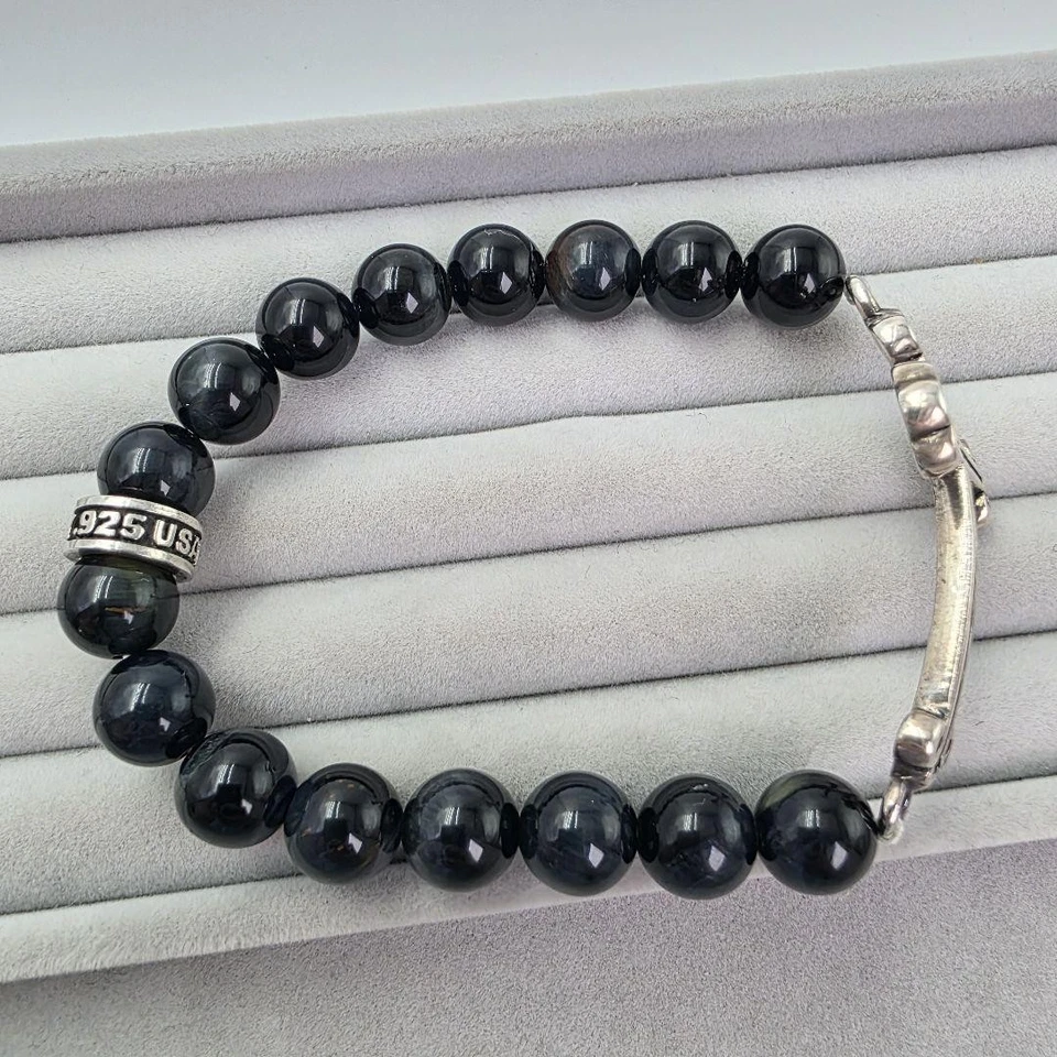 KING BABY Bracelet Cross SV925 Blue Tiger Eye USA #0626 - Image 2 of 4