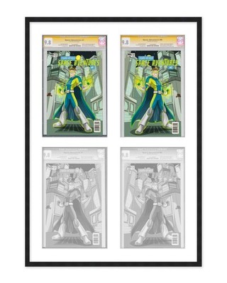 Black Comic Book Frame W/ White Mat For 4 Graded Comics in a 2x2 Grid
