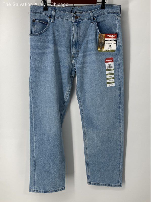 Wrangler Mens Blue Regular Fit Light Wash Denim Straight Leg Jeans Size 36X29