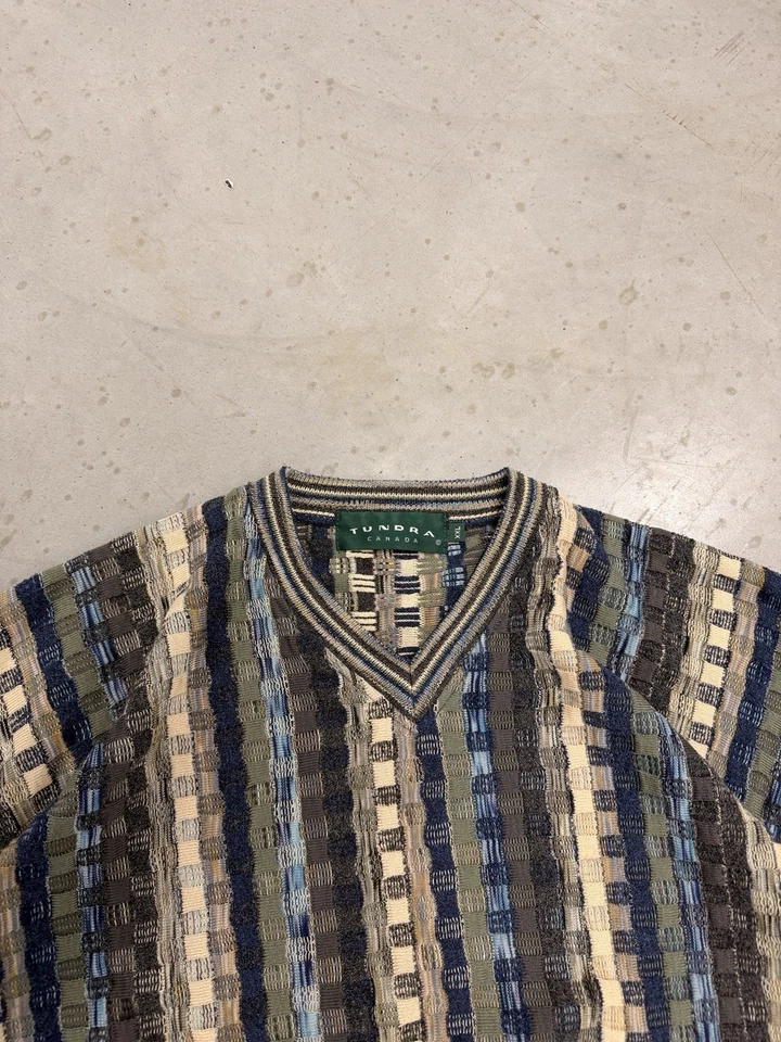 Suéter masculino Tundra 2XL - Multicolorido listrado gola V estilo Coogi - Imagem 3 de 3