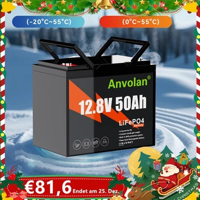 Batería Anvolan 12V LiFePO4 50Ah batería de litio BMS barco RV solar autocaravana