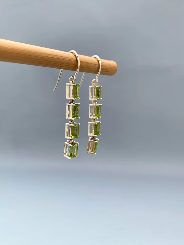 Emerald Cut Peridot Dangle Earrings: Handmade 925 Sterling Silver - Image 2 of 4