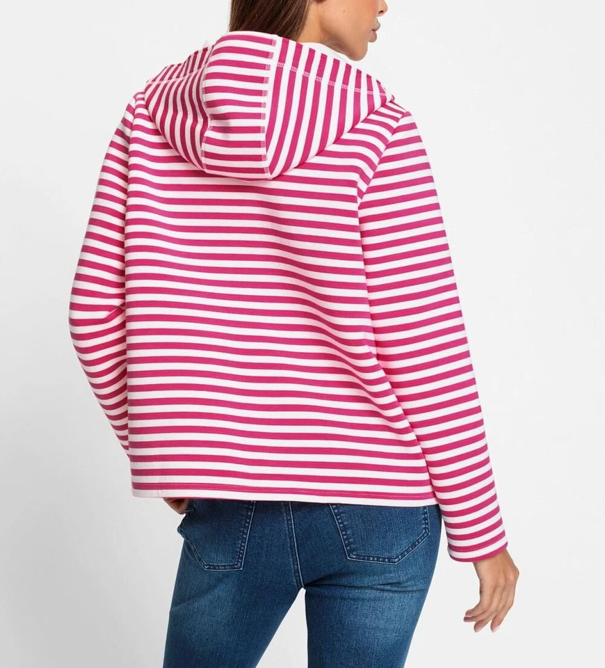 Mode von Heine Damen Sweatjacke V-Ausschnitt Langarm Kapuze pink ecru NEU - Bild 3 von 3