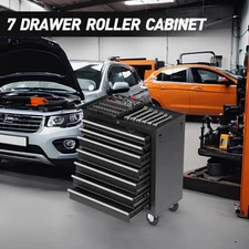 Rolling Tool Chest 7 Drawers Tool Box Lockable Garage Tool Storage Cabinet Black