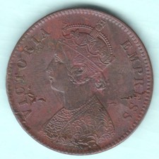 BRITISH INDIA 1894 VICTORIA EMPRESS ONE QUARTER ANNA RARE COPPER COIN