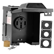 50 Amp 125/250V RV Power Outlet Box, Waterproof Lockable Enclosed 50A Black