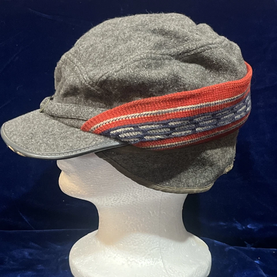 1930’s Lana Hombre’s Gorra Paperboy Vintage Orejeras Fundas Gris Rojo y Azul Foto 2 de 4