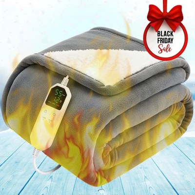 WARMFAY Heated Blanket Throw Flannel Electric 8 Heat Settings Best Gift Safe Comfort Bed