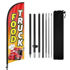 Food Truck Advertising Swooper Flag Banner, Food Truck Feather Flags with Pol...