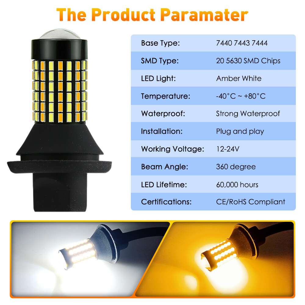 7443 Led Bulb With Built-in Resistor Red AUXITO Amber LED Turn Signal Bulbs - 7443/7440 Size, CANbus, No Hyper Flash, 2800 Lumens Lasfit Amber 7443