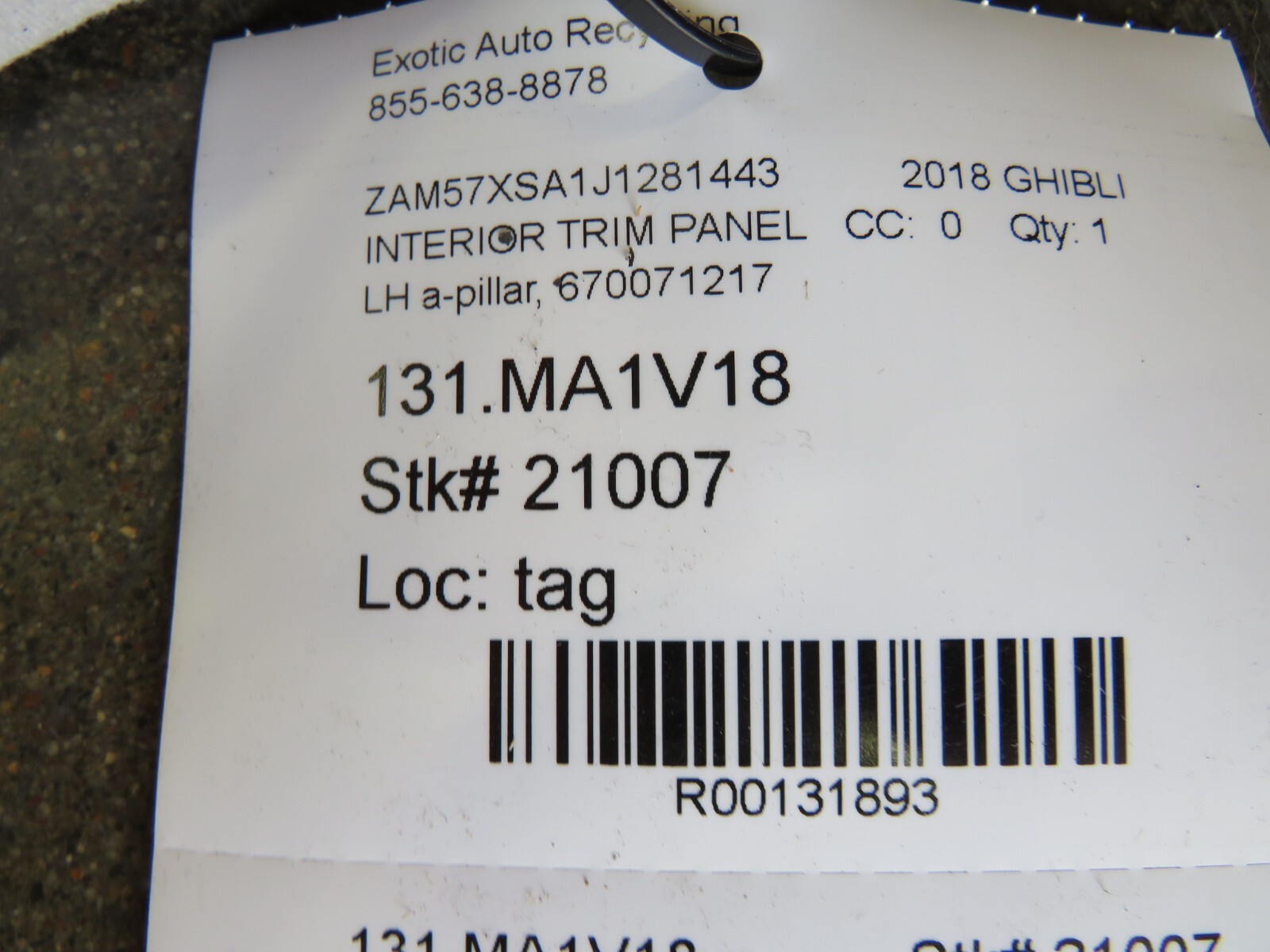 Maserati Ghibli, LH, Left, A-Pillar Trim Panel, Used, P/N 670071217