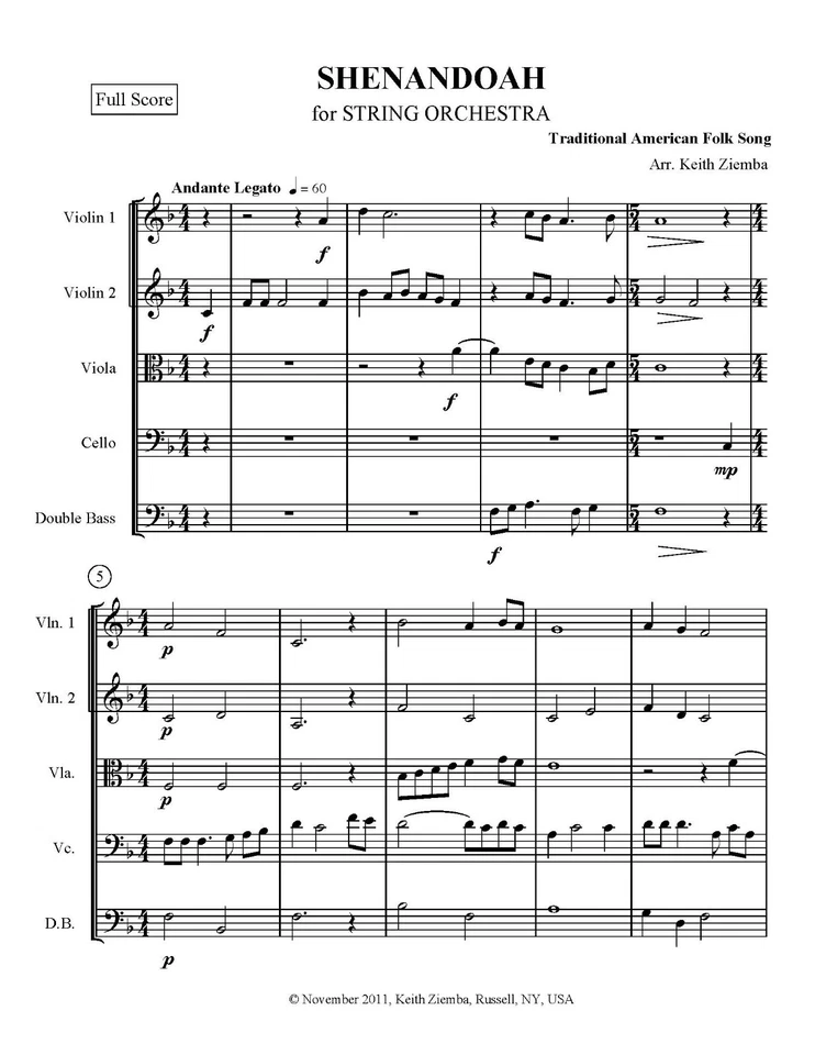 Shenandoah arr. for String Orchestra NEW 4 minutes arr. K. Ziemba - Image 4 of 4