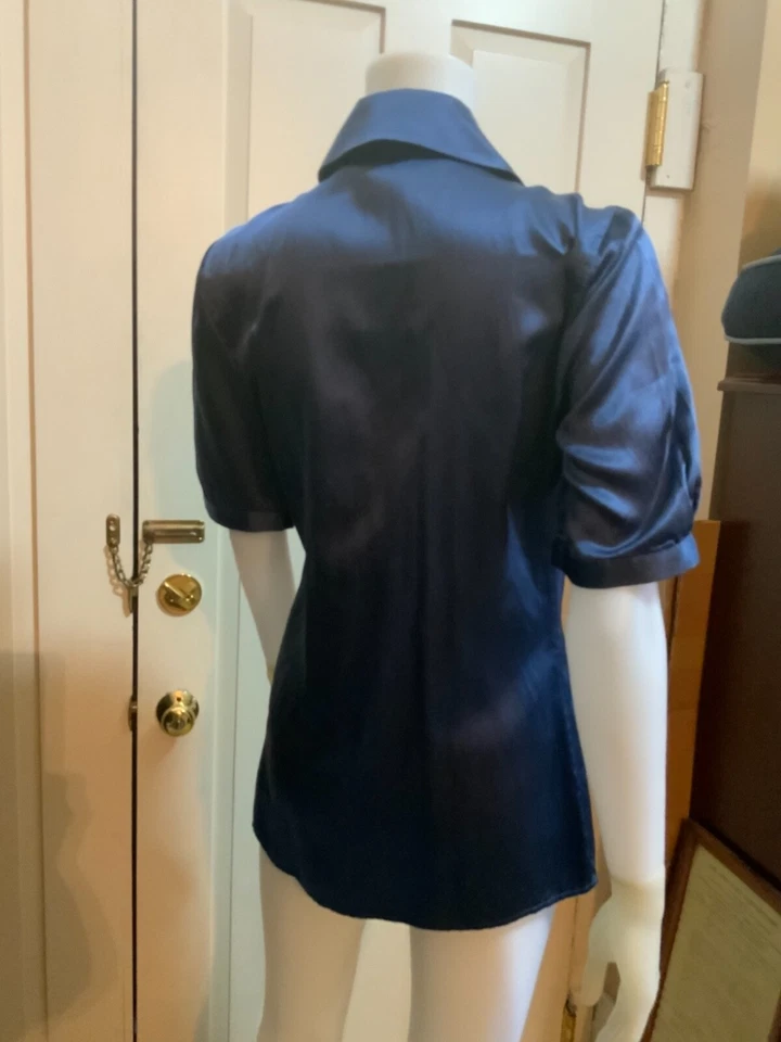 WALTER Blue Silk Blend Blouse Ruffled Front Button Down Blouse 4 S Small - Image 3 of 4