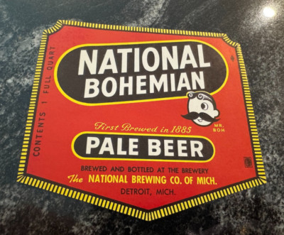 VINTAGE NATIONAL BOHEMIAN PALE BEER QUART BOTTLE LABEL NATIONAL BRG DETROIT MI