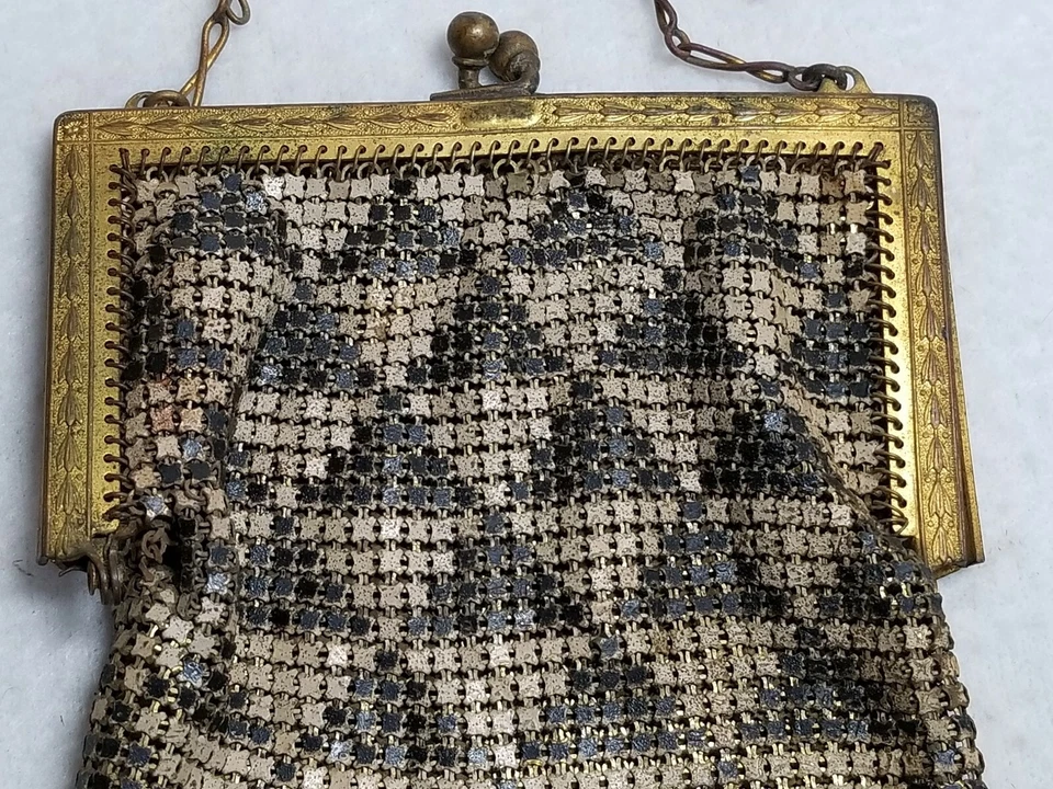 Винтажный Whiting & Davis El-Sah El Sah черный и кремовый эмаль бриллиант сетки сумочки - Изображение 3 из 4