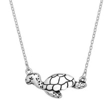 Turtle Necklace Pendant Swimming Side Sea Life Beach Surfer Fish SILVER Jewelry