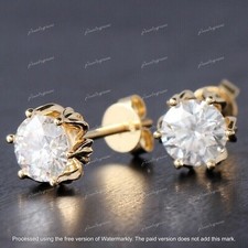 3Ct Round Cut Lab Created Diamond Solitaire Stud Earrings 14K Yellow Gold Plated