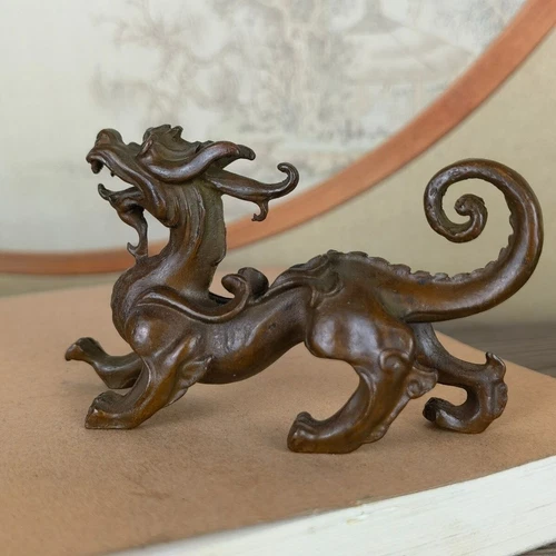 Chinesische Bronze Drachen Figur Statue Sammlerstück Tee Haustier Tischdeko - Bild 9 von 10