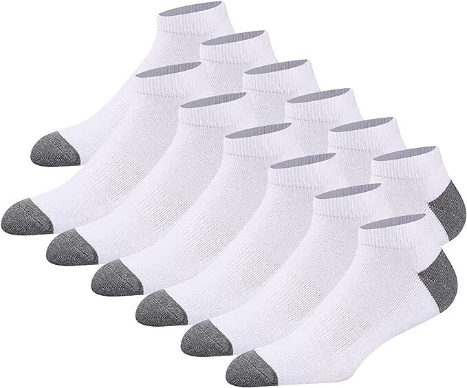 Ankle Quarter Crew Men Cushioned Sports Socks White 2 Tones Cotton Size 9-13 - Picture 1 of 6