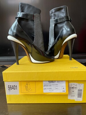 FENDI Shagreen Panel Ankle Boots, Made In Italy, Size 38