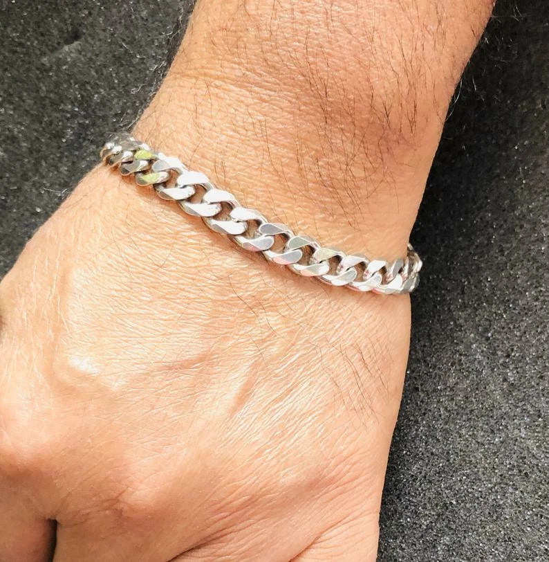 45 Gram 925 Sterling Silver Men s Solid CURB Design Chain Bracelet