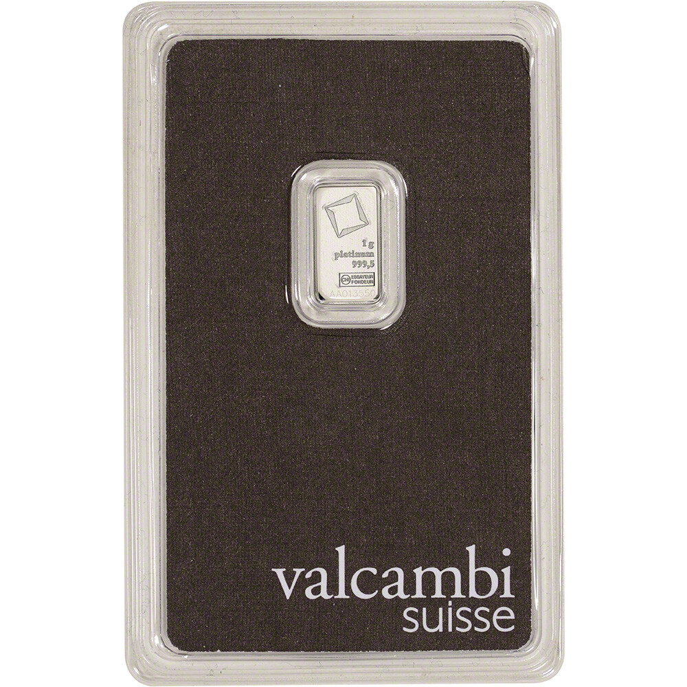 1 gram Platinum Bar - Valcambi Suisse - 999.5 Fine in Sealed Assay