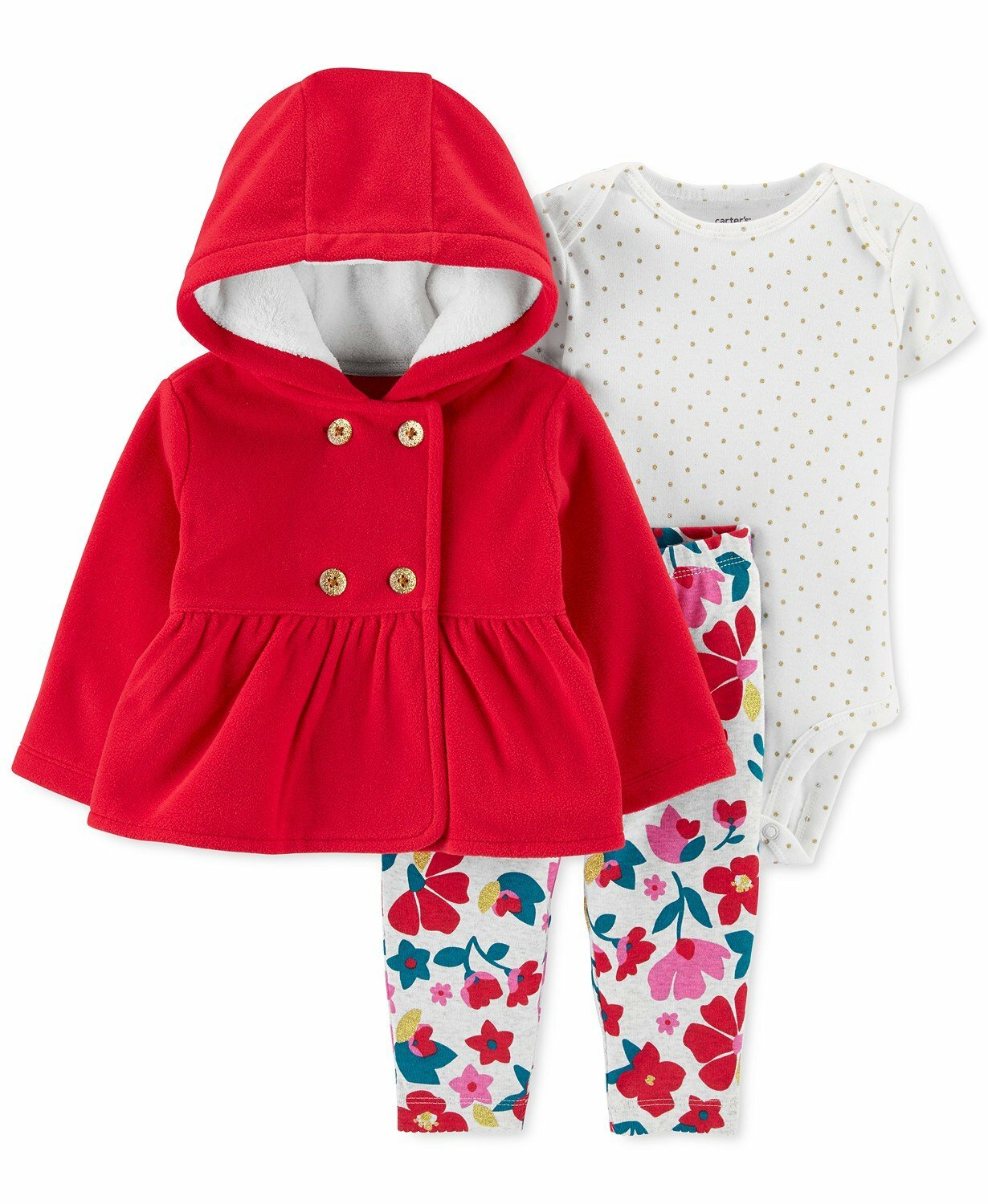 Carter's Baby Girl 3Piece baby doll hooded jacket set Holiday red 6