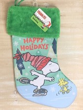 PEANUTS SNOOPY 15" Christmas Stocking Faux Fur Trim Holiday NEW