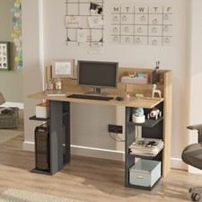 Scrivania Moderna Porta PC 120x58x98 Ripiani Laterali Pixel Rovere E Antracite