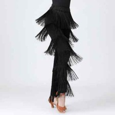 Women Latin Dance Fringed Trousers Dancing Long Pants Performance Dancewear