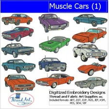 Embroidery Design Set - Muscle Cars(1) - 14 Designs - 9 Formats - USB Stick