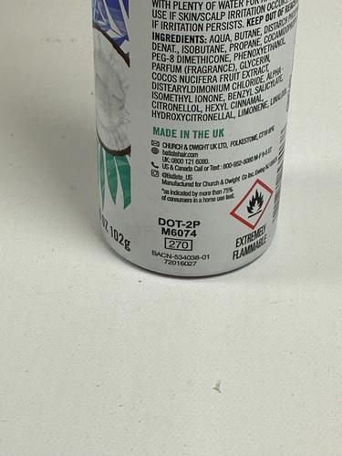 Batiste DOT-2P Waterless Hair Cleansing Foam w/Coconut Milk 3.60oz/102g Lot of 2 - Picture 6 of 9