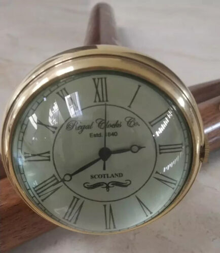 Victorian Style Wooden Walking Stick With Brass Clock Handle Foldable Cane Gift - Picture 6 of 11