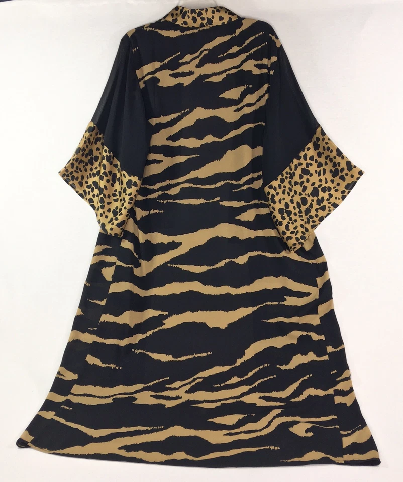 Dennis Basso垂褶和服长袍棕色黑色豹纹斑马印花女式 XS — 第 4/4 张图片
