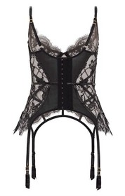 BNWT Agent Provocateur Alyss Corset/Basque, Black Leavers Lace & PVC,Size 4,$795