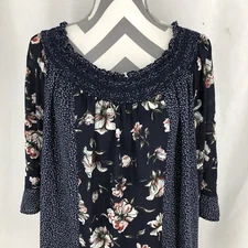 Signature Studio Blue Floral Smocked Neck 3/4 Sleeve Blouse 3X