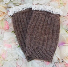 BROWN white crochet trim 8" cuff BOOT TOPPERS " Boot Cuff Billy" leg warmer