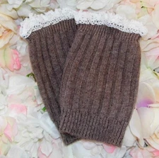 BROWN & white crochet trim 8" cuff BOOT TOPPERS!" Boot Cuff Billy" leg warmer 