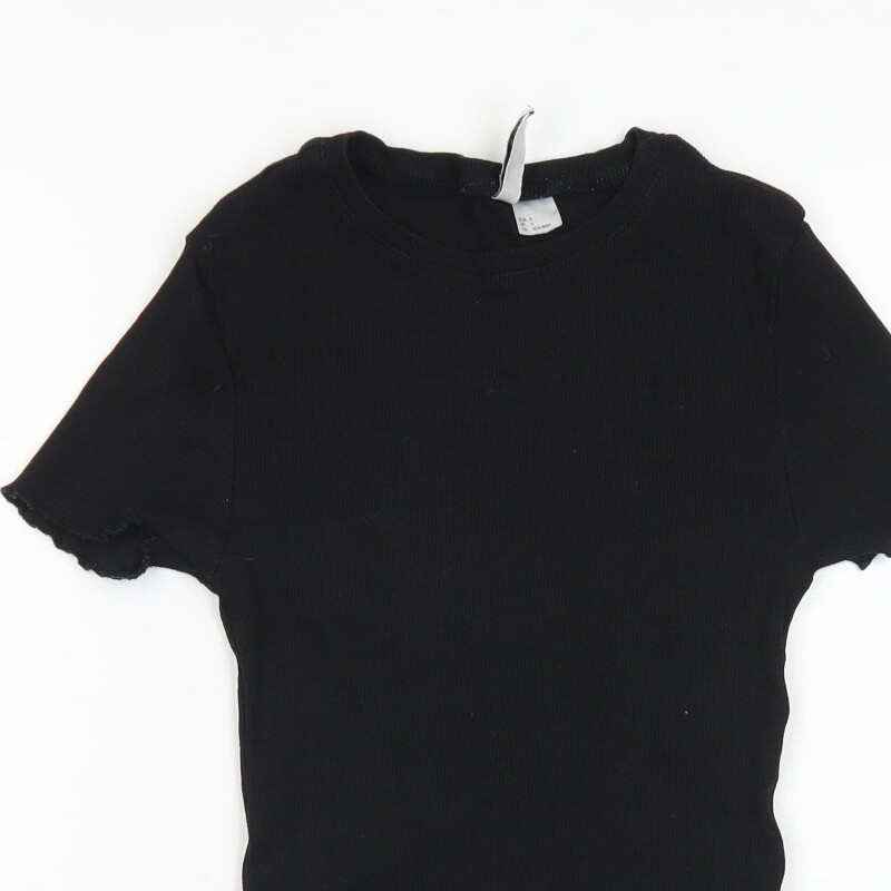 Divided Womens Black Cotton Blend Bodysuit One-Piece Size S Lettuce Edging image 3