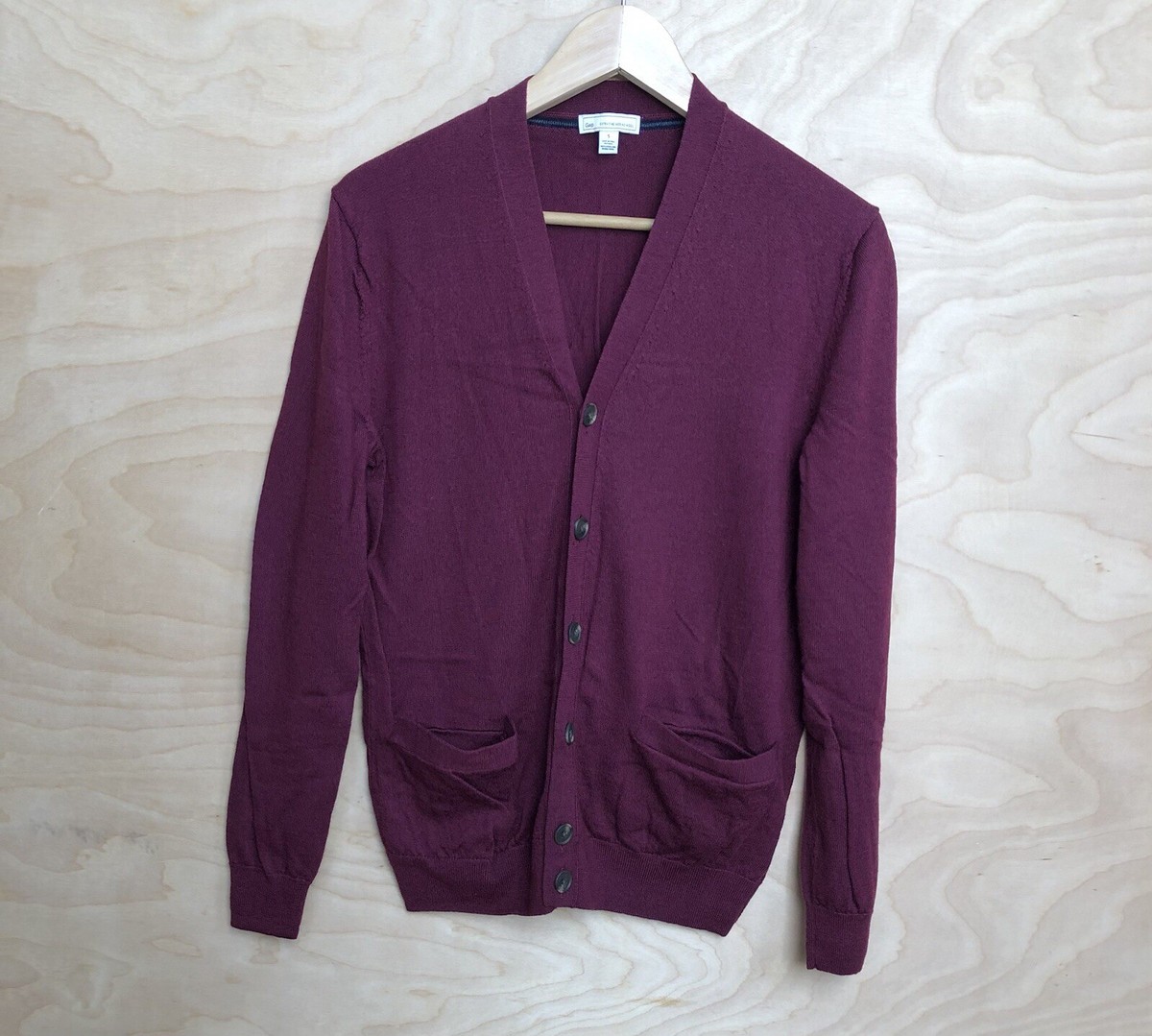 Gap Merino Wool Cardigan Sweater Unisex Size S Wine Vneck Long