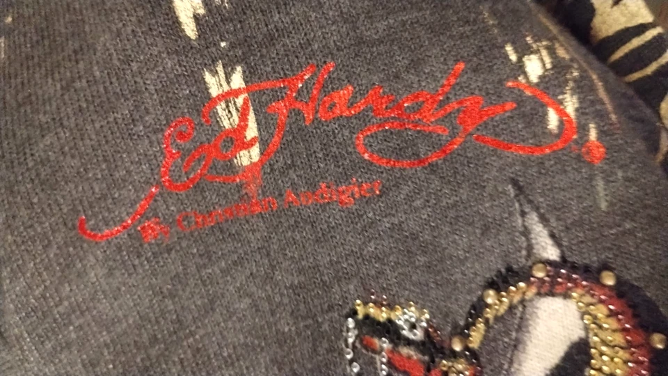 NUEVO CON ETIQUETAS Ed Hardy Carbón/Dorado Born Free Cárdigan Suéter Lana Para Hombre Talla L Foto 3 de 4